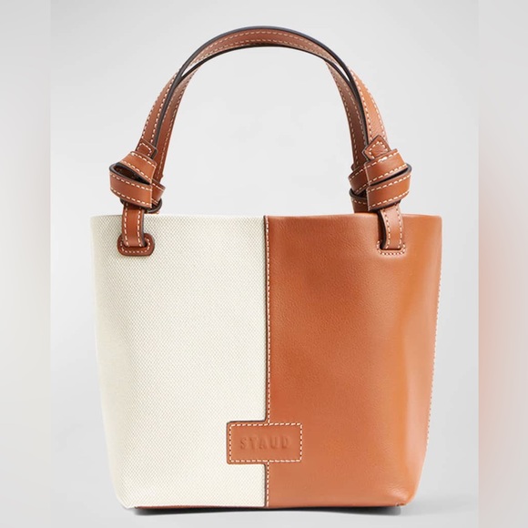STAUD Handbags - NWT STAUD Ida mini leather/canvas tote - cream/tan